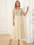 Elegant A-Line V Neck Mother of the Bride Dress with Short Ruffles Sleeves