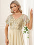 Elegant A-Line V Neck Mother of the Bride Dress with Short Ruffles Sleeves