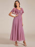 Elegant A-Line V Neck Mother of the Bride Dress with Short Ruffles Sleeves