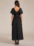 Elegant A-Line V Neck Mother of the Bride Dress with Short Ruffles Sleeves
