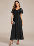 Elegant A-Line V Neck Mother of the Bride Dress with Short Ruffles Sleeves