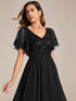 Elegant A-Line V Neck Mother of the Bride Dress with Short Ruffles Sleeves