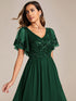 Elegant A-Line V Neck Mother of the Bride Dress with Short Ruffles Sleeves