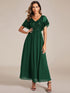 Elegant A-Line V Neck Mother of the Bride Dress with Short Ruffles Sleeves