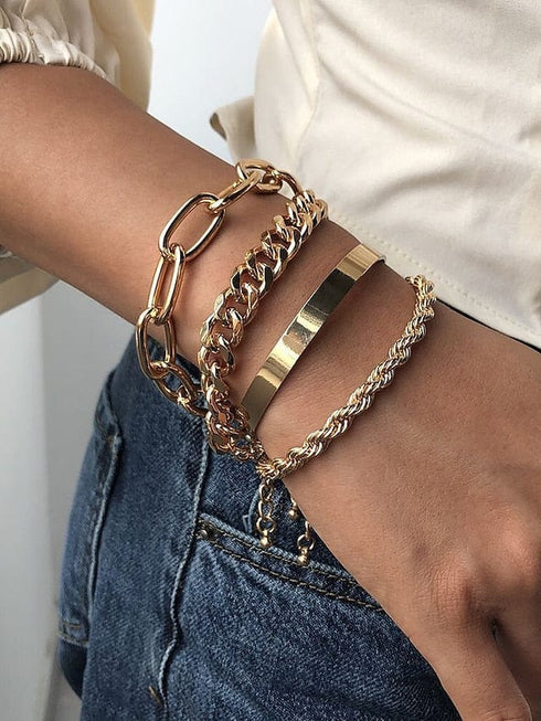 Elegant Alloy Bracelet Set for Women with Punk Twist