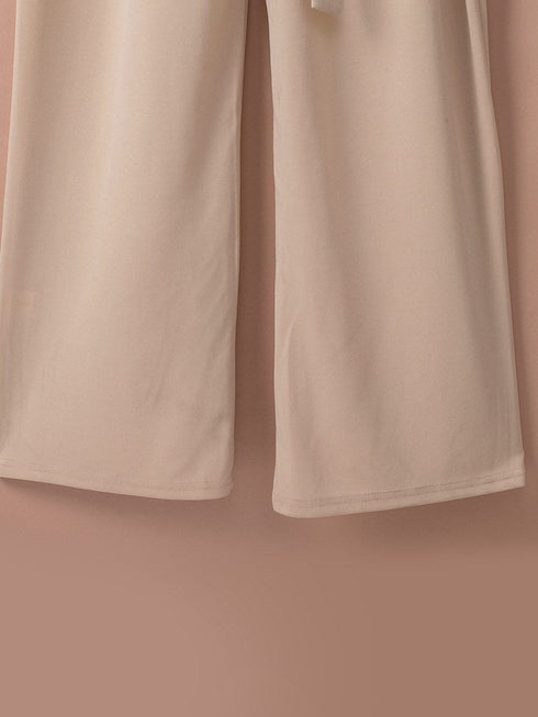 Elegant Apricot Wide Leg Jumpsuit with Knot Detail