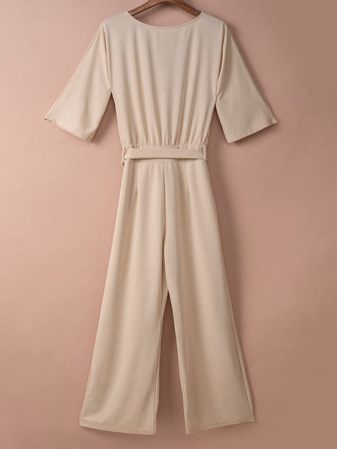 Elegant Apricot Wide Leg Jumpsuit with Knot Detail