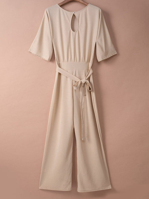 Elegant Apricot Wide Leg Jumpsuit with Knot Detail