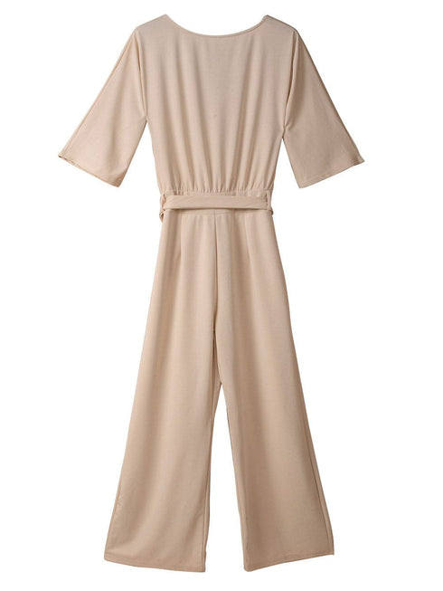 Elegant Apricot Wide Leg Jumpsuit with Knot Detail