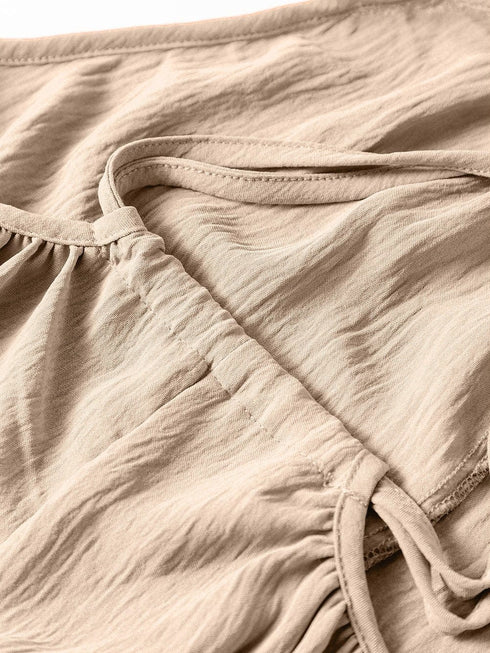 Elegant Apricot Wide Leg Jumpsuit with Spaghetti Straps and Waist Tie