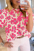Elegant Beige Floral Ruffle Neckline Blouse