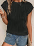 Elegant Black Cap Sleeve Textured Top with Wavy Design