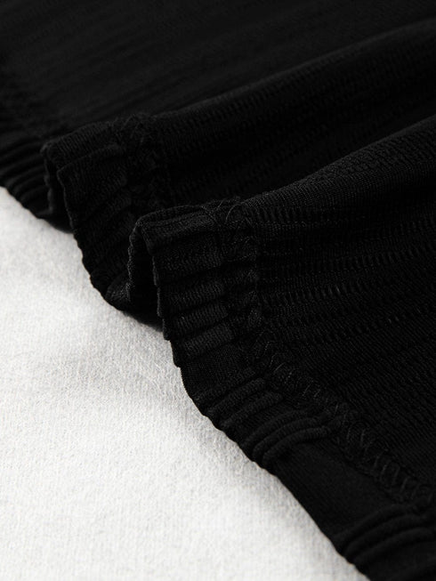 Elegant Black Cap Sleeve Textured Top with Wavy Design