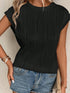 Elegant Black Cap Sleeve Textured Top with Wavy Design