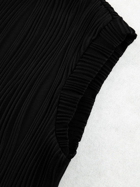 Elegant Black Cap Sleeve Textured Top with Wavy Design