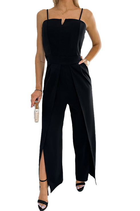Elegant Black Jumpsuit with Slit Leg and Pocket Detail