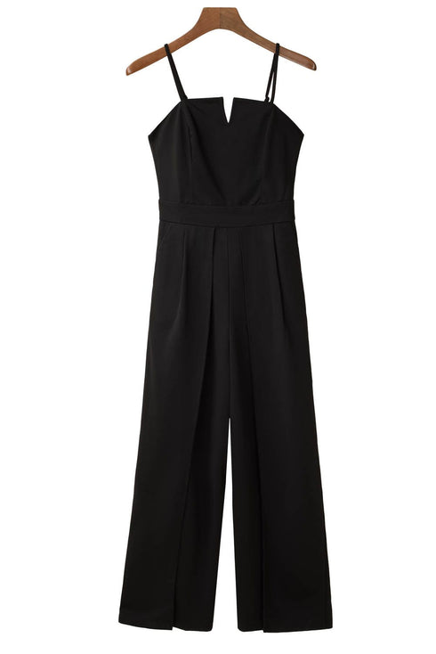 Elegant Black Jumpsuit with Slit Leg and Pocket Detail