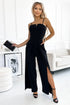 Elegant Black Jumpsuit with Slit Leg and Pocket Detail