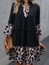 Elegant Black Leopard V Neck Ruffled Sleeve Mini Dress