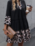 Elegant Black Leopard V Neck Ruffled Sleeve Mini Dress