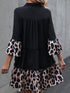 Elegant Black Leopard V Neck Ruffled Sleeve Mini Dress