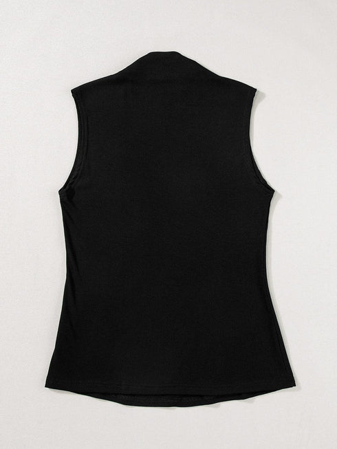 Elegant Black Mock Neck Sleeveless Top