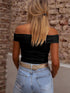 Elegant Black Off-Shoulder Folded Slim Fit Top
