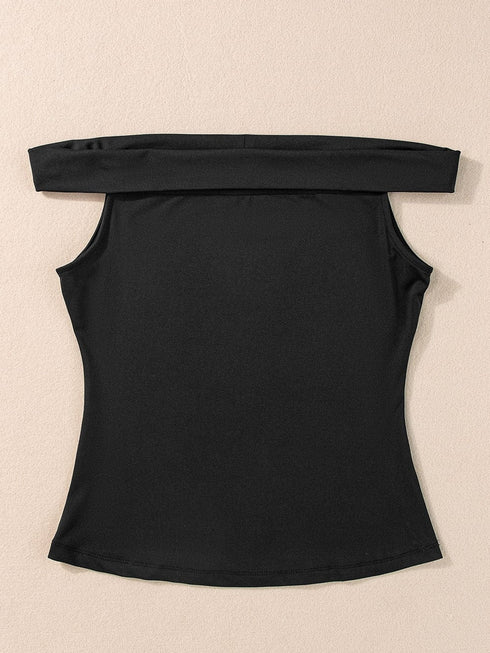 Elegant Black Off-Shoulder Folded Slim Fit Top