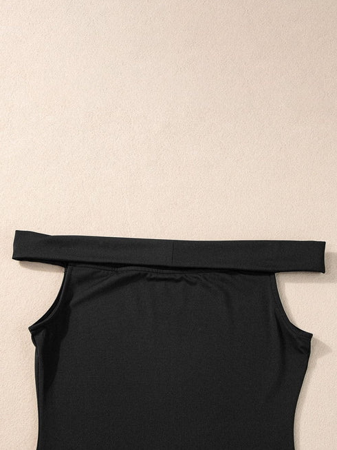 Elegant Black Off-Shoulder Folded Slim Fit Top