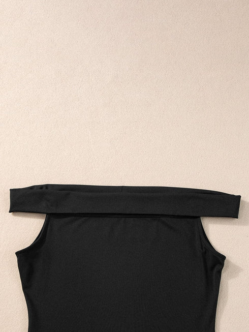 Elegant Black Off-Shoulder Folded Slim Fit Top