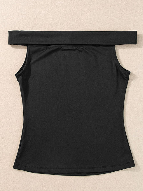 Elegant Black Off-Shoulder Folded Slim Fit Top