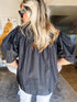 Elegant Black Puff Sleeve Cotton Blouse
