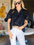 Elegant Black Puff Sleeve Cotton Blouse