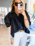 Elegant Black Puff Sleeve Cotton Blouse