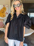 Elegant Black Puff Sleeve Cotton Blouse