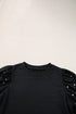 Elegant Black Rhinestone Pearl Embellished Puff Sleeve Blouse