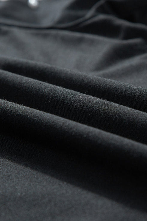 Elegant Black Rhinestone Pearl Embellished Puff Sleeve Blouse