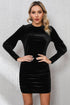 Elegant Black Velvet Puff-Sleeve Ruched Cocktail Dress