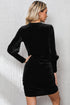 Elegant Black Velvet Puff-Sleeve Ruched Cocktail Dress