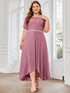 Elegant Boat Neck A-Line Midi Dress for Plus Size Women