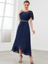 Elegant Boat Neck A-Line Midi Dress with Asymmetrical Hemlines