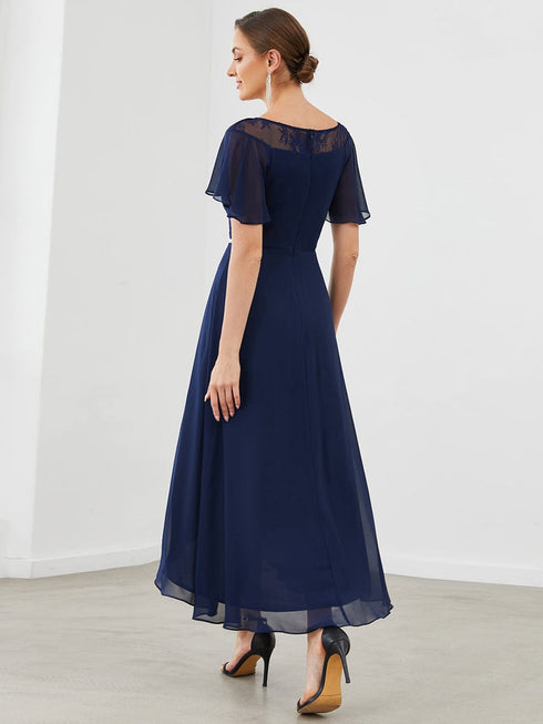 Elegant Boat Neck A-Line Midi Dress with Asymmetrical Hemlines