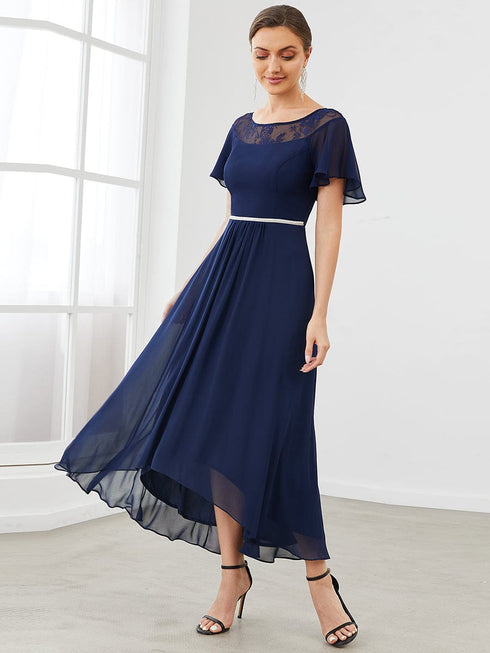 Elegant Boat Neck A-Line Midi Dress with Asymmetrical Hemlines