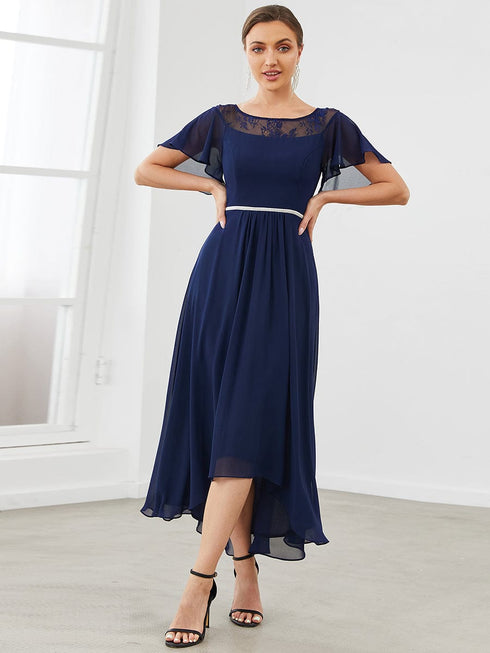 Elegant Boat Neck A-Line Midi Dress with Asymmetrical Hemlines