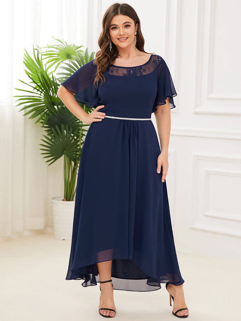 Elegant Boat Neck A-Line Midi Dress with Asymmetrical Hemlines