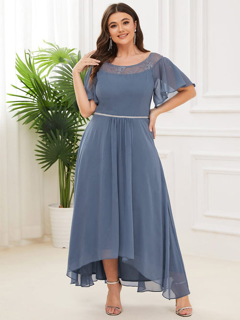 Elegant Boat Neck A-Line Midi Dress with Asymmetrical Hemlines