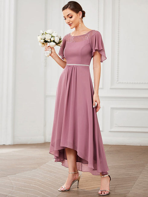 Elegant Boat Neck A-Line Midi Dress with Asymmetrical Hemlines