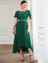Elegant Boat Neck A-Line Midi Dress with Asymmetrical Hemlines