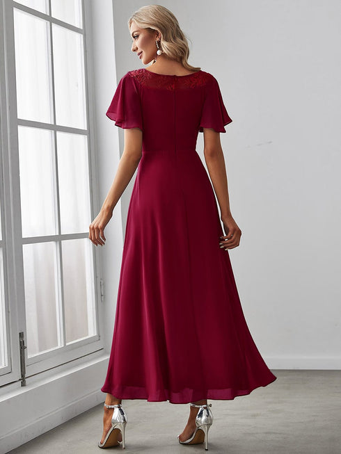 Elegant Boat Neck A-Line Midi Dress with Asymmetrical Hemlines
