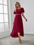 Elegant Boat Neck A-Line Midi Dress with Asymmetrical Hemlines